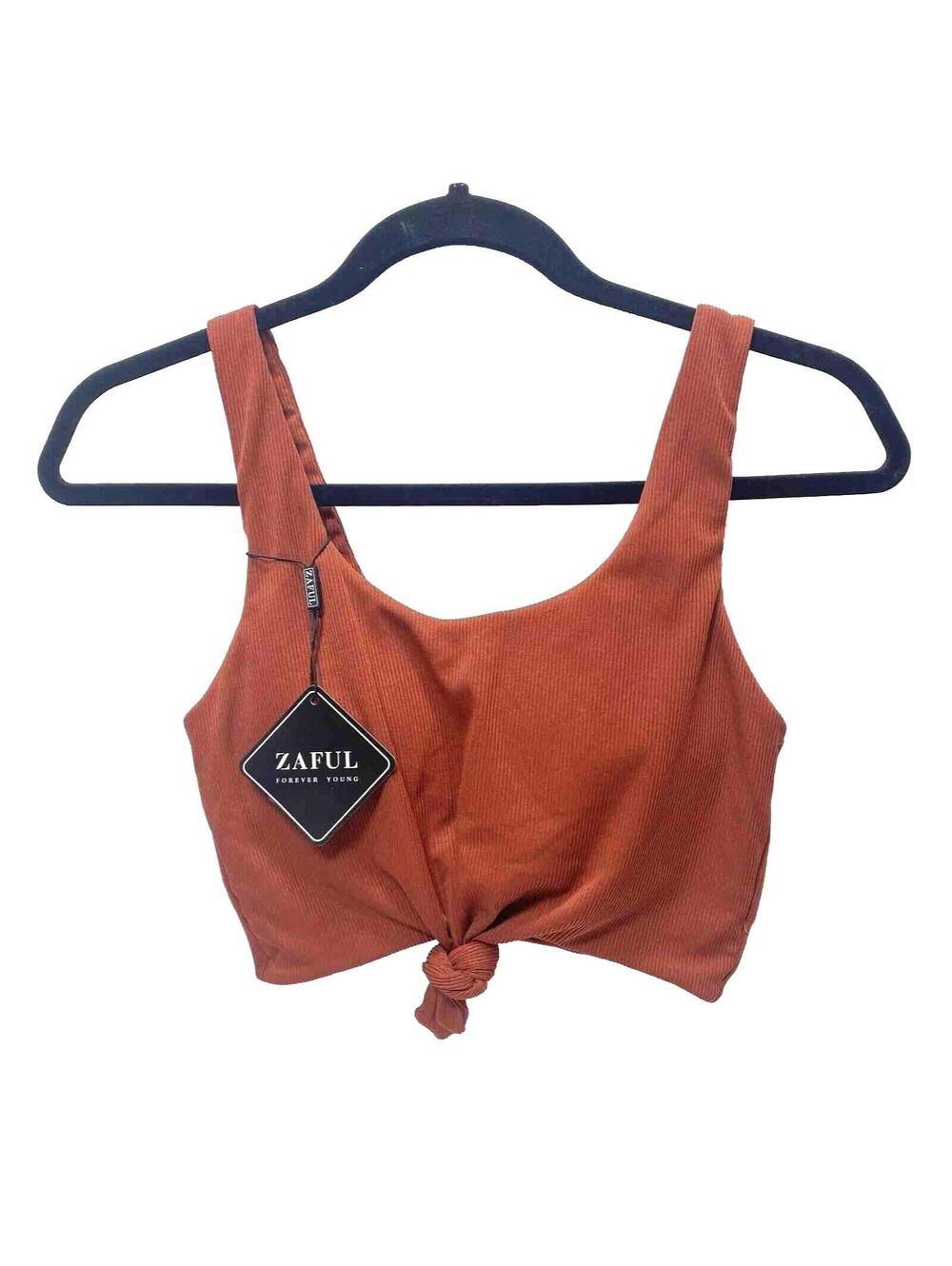 Rustic Brown Zaful Cropped Cami Top Women's Workout Tank Orange, Size 6, New